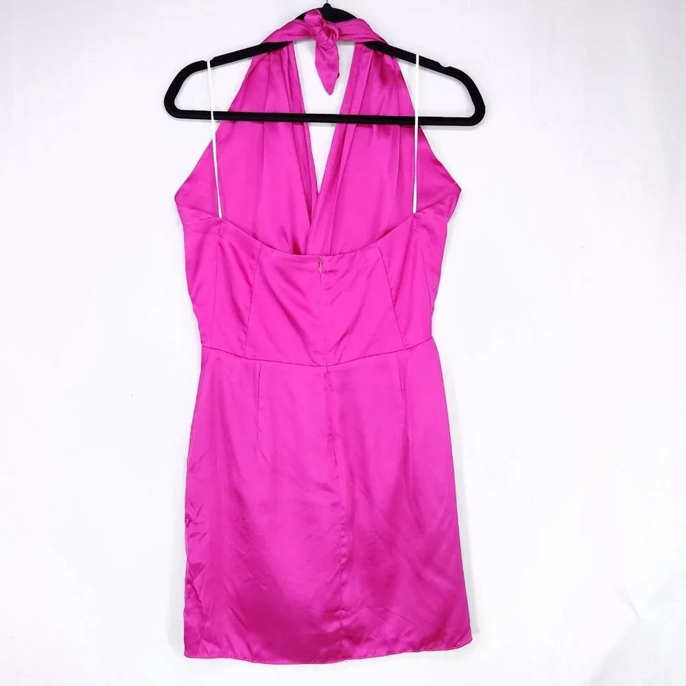 Revolve Amanda Uprichard Silk Mini Dress Size Medium Halter Hot Pink *altered - Picture 2 of 15